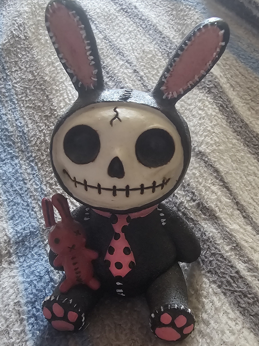 Black and Pink Bunny Skull Furry Bones Figure